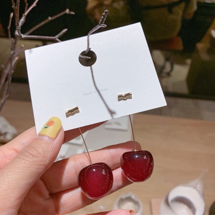 S925 Silver Needle Korean Acrylic Earrings Cherry Elegant Simple Cute Resin Trendy Stud Earrings for Women