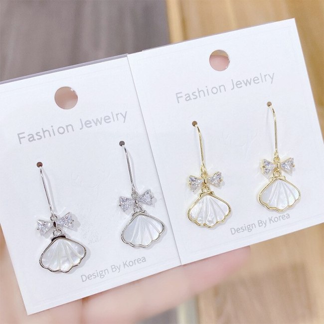 New Korean Graceful Online Influencer Bow Zircon Stud Earrings Gold Plated Sterling Silver Needle Fritillary Earrings