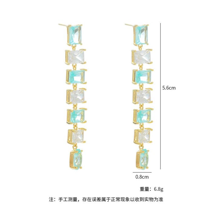 Korean Style S925 Silver Needle Color Zircon Tassel Stud Earrings Women's European and American Long Earrings Jewelry