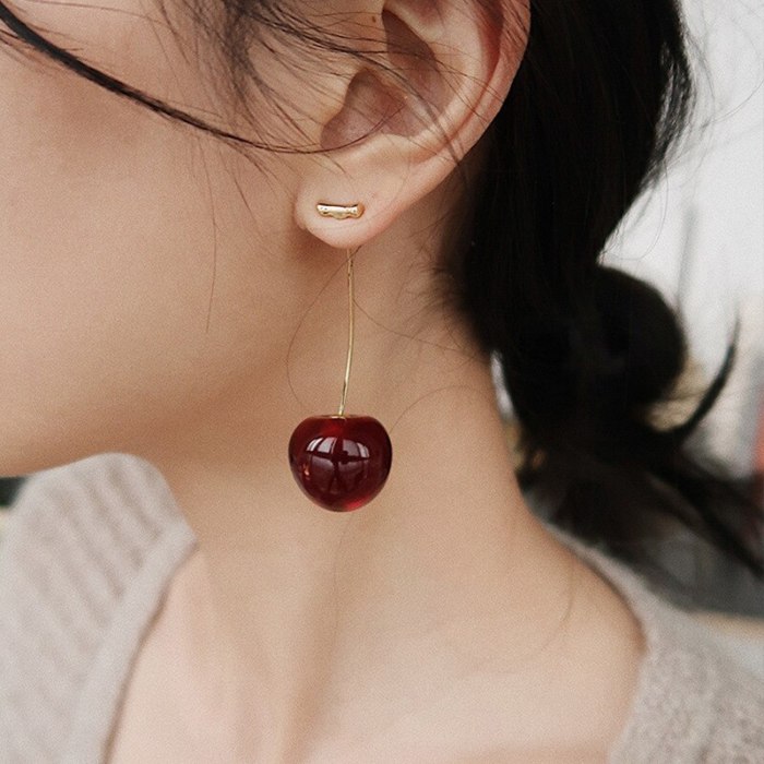 S925 Silver Needle Korean Acrylic Earrings Cherry Elegant Simple Cute Resin Trendy Stud Earrings for Women