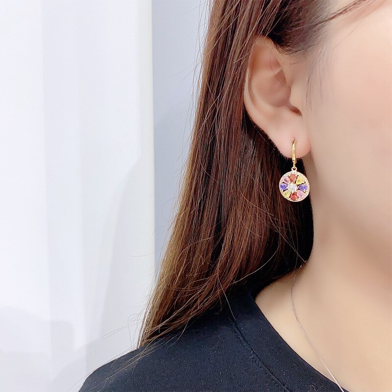 New Trendy Rainbow Ring Ear Studs Women's Simple Fine Zircon-Embedded Earrings Online Influencer Earrings
