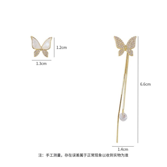 Fashion Design Butterfly Earrings S925 Long Tassel Inlaid Zircon Ear Studs Earrings
