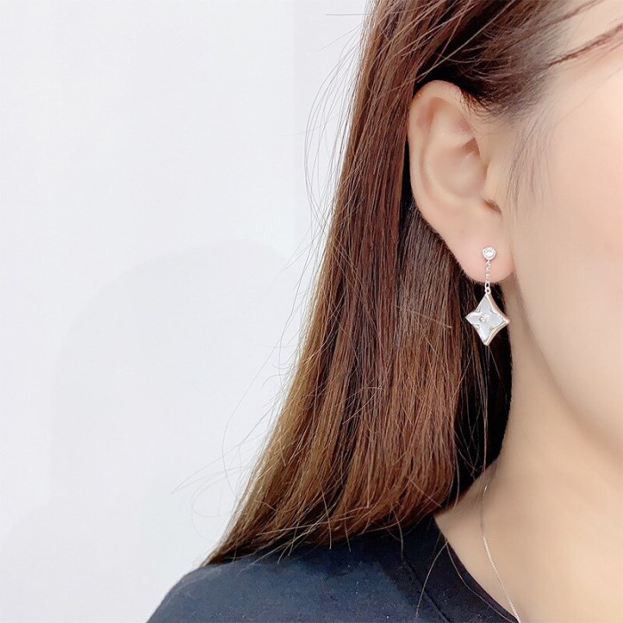 Sterling Silver Needle Graceful and Petite Rhinestone Tassel Stud Earrings Shell Small Star Pendant Rhinestone Earrings