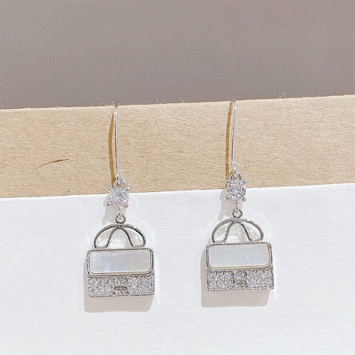 Sterling Silver Needle Bag Stud Earrings New Micro Inlaid Zircon Letter H Earrings for Women Graceful Ear Ornaments