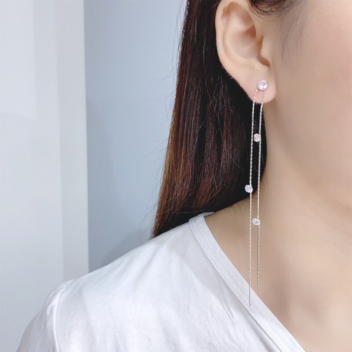 New Zircon Tassel Bow Internet Influencer Long Earrings Temperament Wild Sterling Silver Needle Earrings For Women