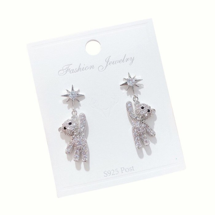 Sterling Silver Needle Full Rhinestone Zircon XINGX Bear Cute Exquisite Light Luxury Female Temperament Stud Earrings