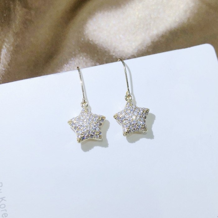 925 Silver Needle Pentagram Earrings Temperamental Earrings Exaggerated Rhinestone Studs Personalized Earrings Female
