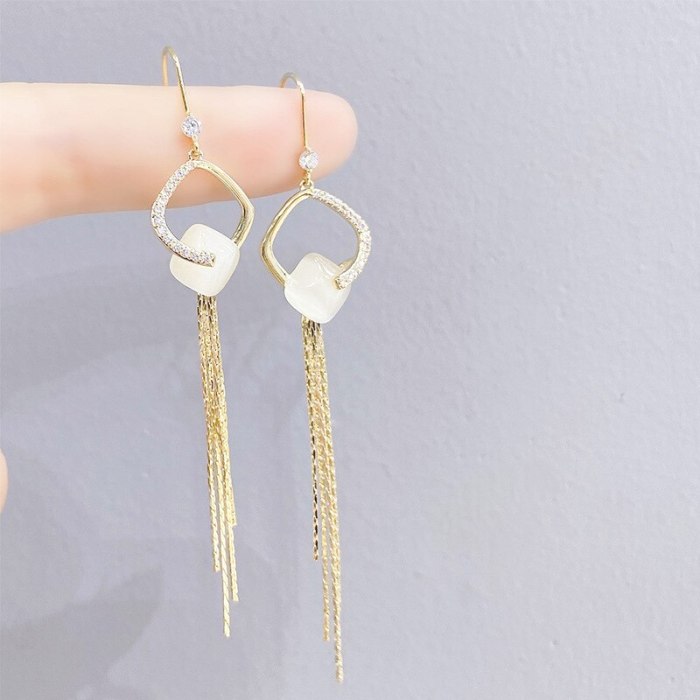 S925 Silver Hook Simple and Elegant Earrings Earrings Internet Celebrity All-Matching Long Tassel Earrings New Earrings