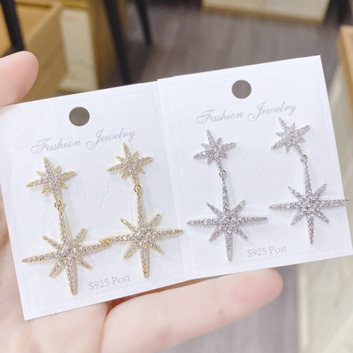 European and American Sterling Silver Needle Ear Studs Eight Awn Star Personalized Earrings New Fashion Net Red Ear Jewelry