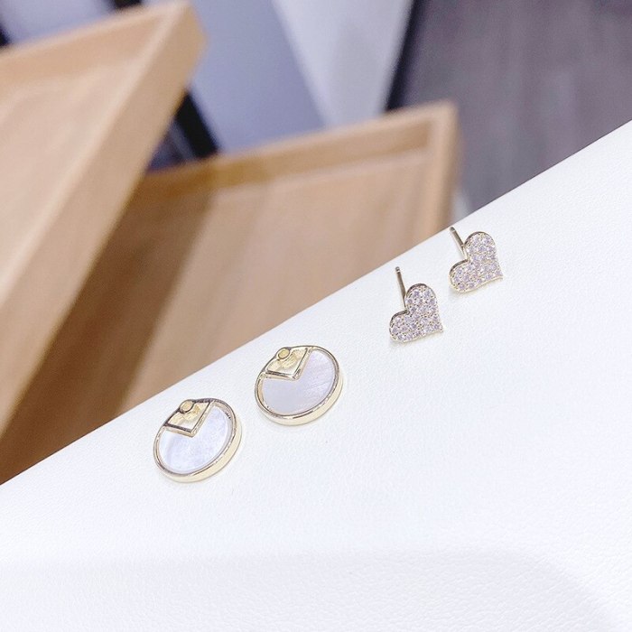 Sterling Silver Needle Graceful Online Influencer Simple and Compact Shell Love Micro-Inlaid Peach Heart Stud Earring Earrings