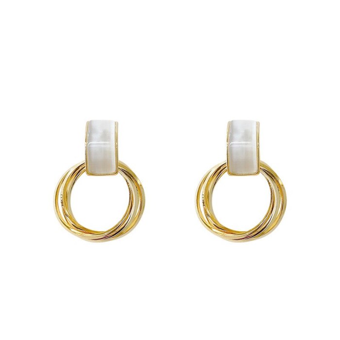 Sterling Silver Needle Stud Earrings Women's Electroplated Real Gold Earrings Cat's Eye Earrings Personalized Stud Earrings