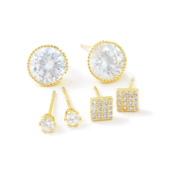 Micro Inlaid Zircon S925 Silver Needle 3 Pcs/set Stud Earrings Small Personality Combination Earrings Female Jewelry