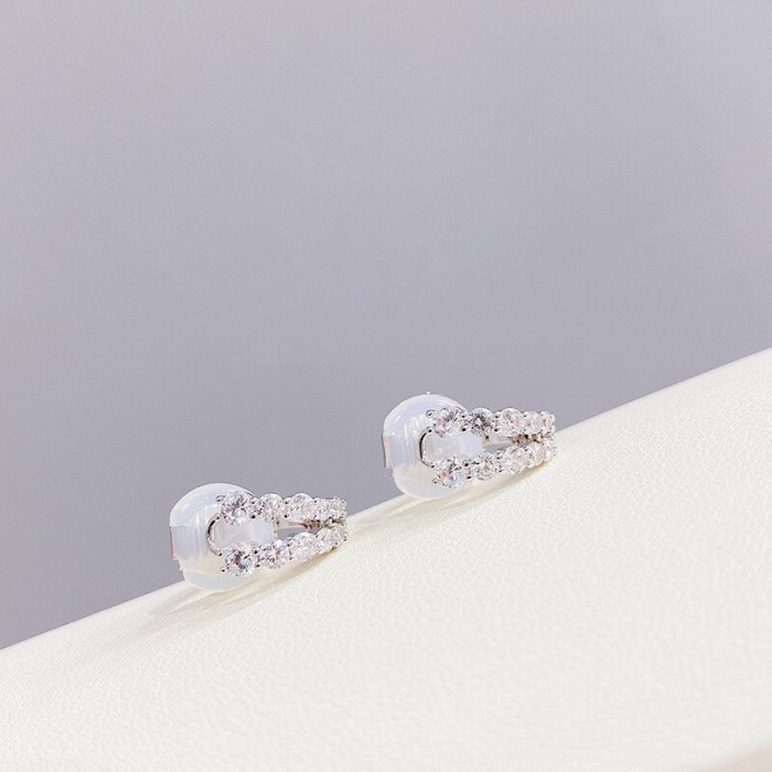 Korean Sweet Lady Flower Earring Curved Ear Clip Zircon Ear Studs Temperament Fine Zircon-Embedded Earrings Earrings