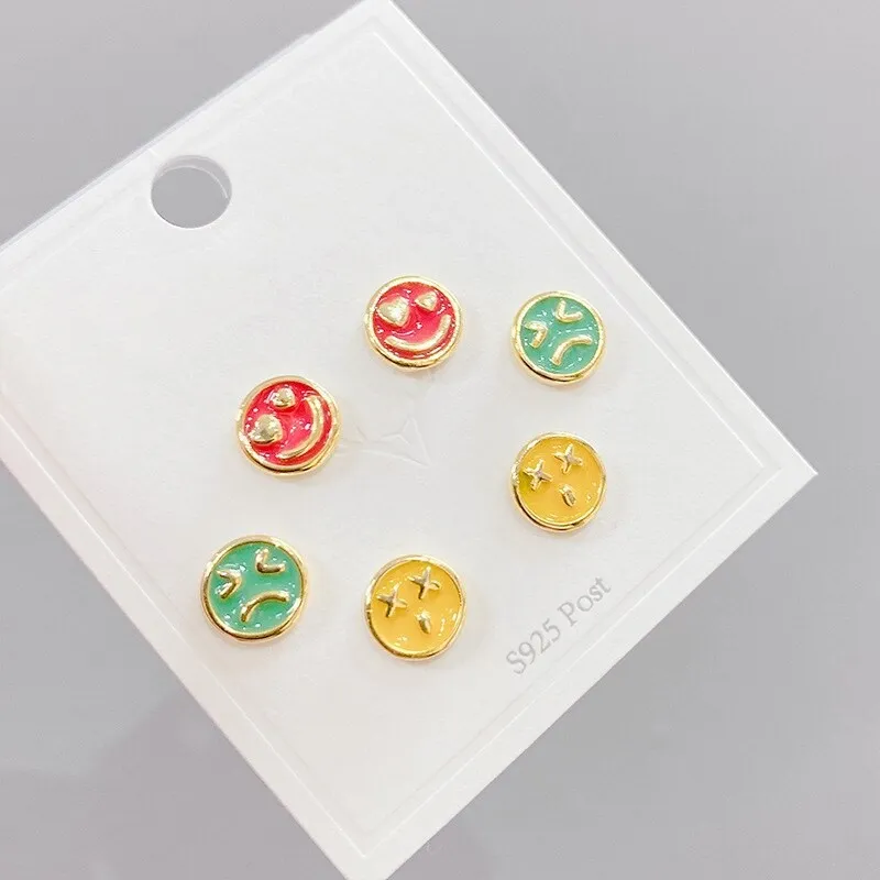 Sterling Silver Needle Three-Piece Earrings Small Personality One Card Three Pairs Combination Earrings