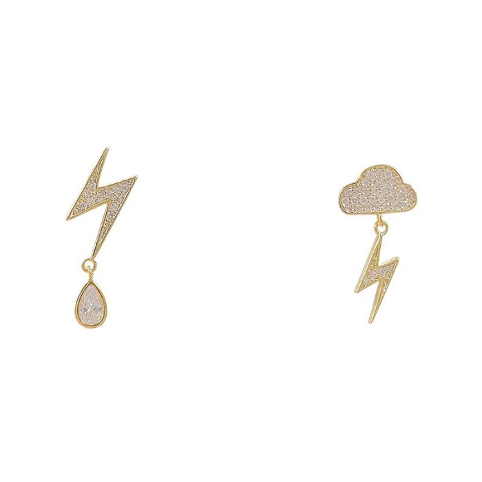 Sterling Silver Needle Zircon Lightning Love Heart Earrings Personality All-Match New Asymmetric Stud Earrings for Women