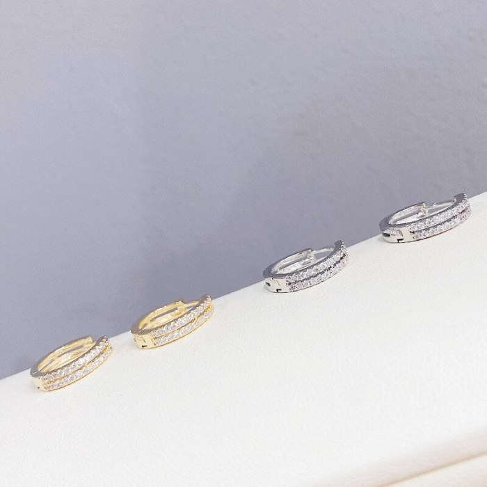 Sterling Silver Needle Korean Style Sparkling Full Rhinestone Pairs round Ring Earrings All-Match Temperamental Stud Earrings