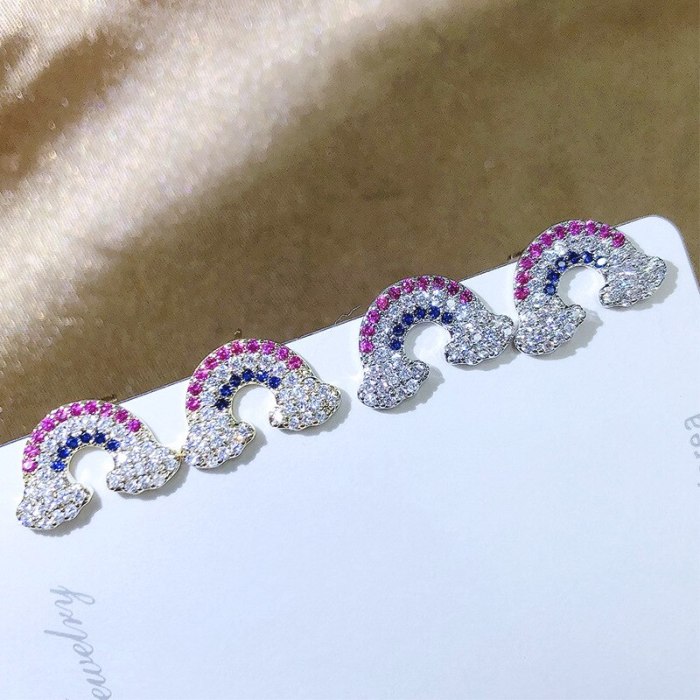 Small and Fashionable All-Match Rainbow Sterling Silver Needle Stud Earrings Trend Creative Stud Earrings