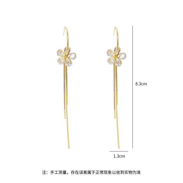 Korean Style 925 Silver Needle Popular Net Red Elegant Long Tassel Cold Style Flower Stud Earrings Female Earrings