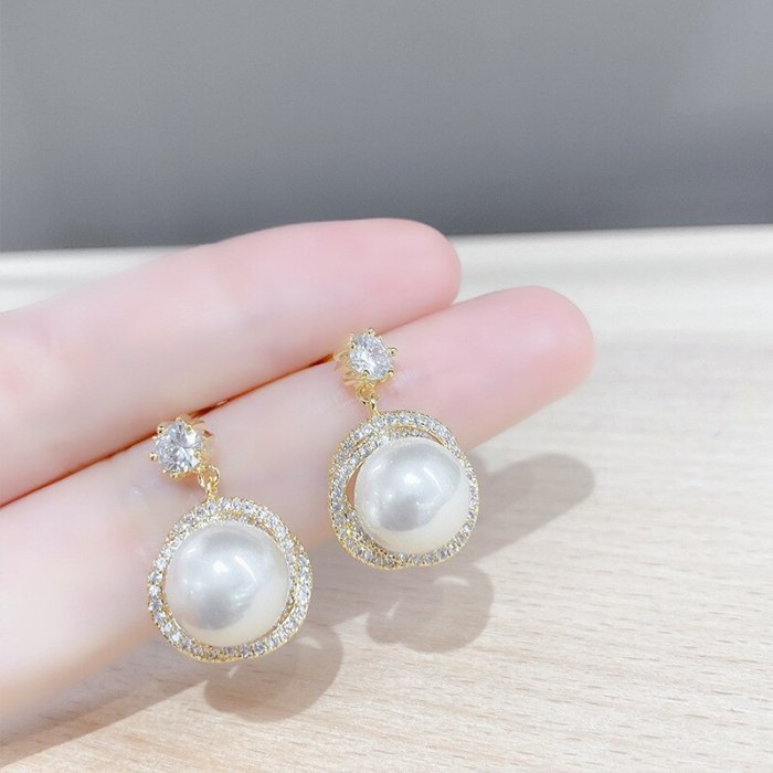 Korean Style Pearl Stud Earrings Sterling Silver Needle Earrings Popular Ornament All-Match Temperament Earrings