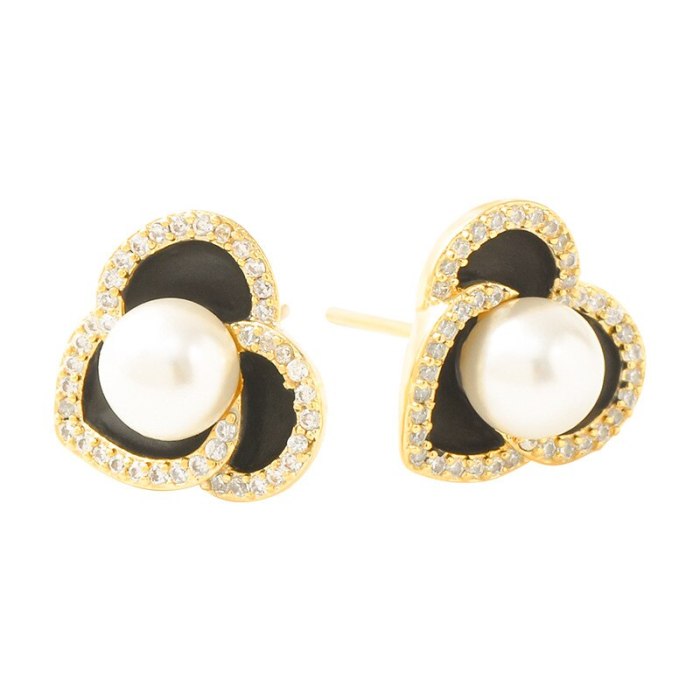 Sterling Silver Needle Black Rose Earrings Pearl Earrings Dignified Sense of Design Elegant Flower Earrings