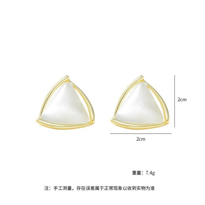 Women's Korean-Style Geometric Ins-Style Rhombus S925 Silver Stud Earrings Retro Hong Kong-Style Micro-Inlaid Opal Earrings