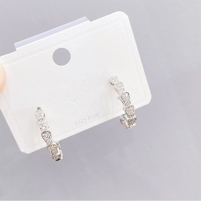 Snake Bone Micro-Inlaid Full Diamond Earrings Internet Celebrity Earrings Ear Studs Female Sterling Silver Needle 14K Real Gold