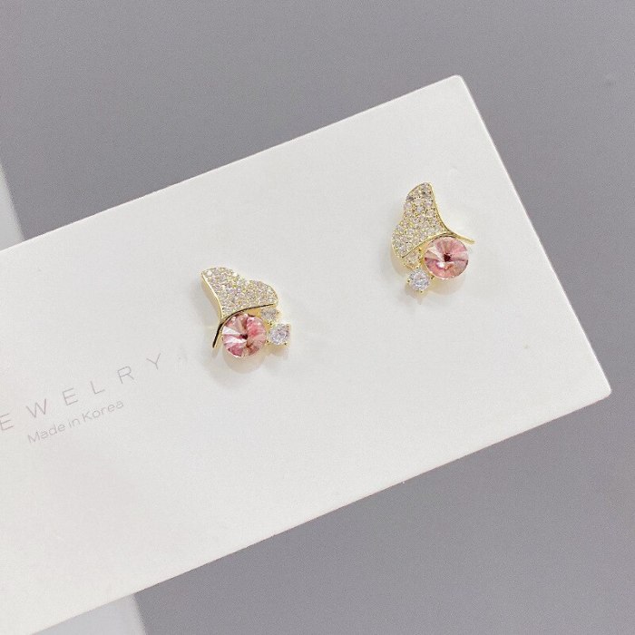 2021 New Zircon Ginkgo Leaf Personalized Simple Stud Earrings Female S925 Silver Needle Korean Small Earrings Jewelry