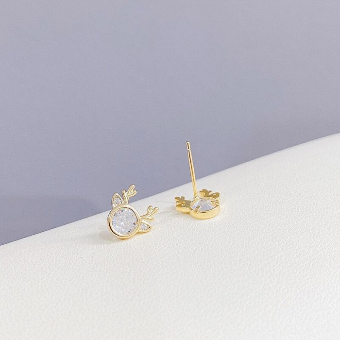 New Sterling Silver Needle Gold Three Pairs Female Stud Earrings Simple All-Match Micro Inlaid Zircon Earrings