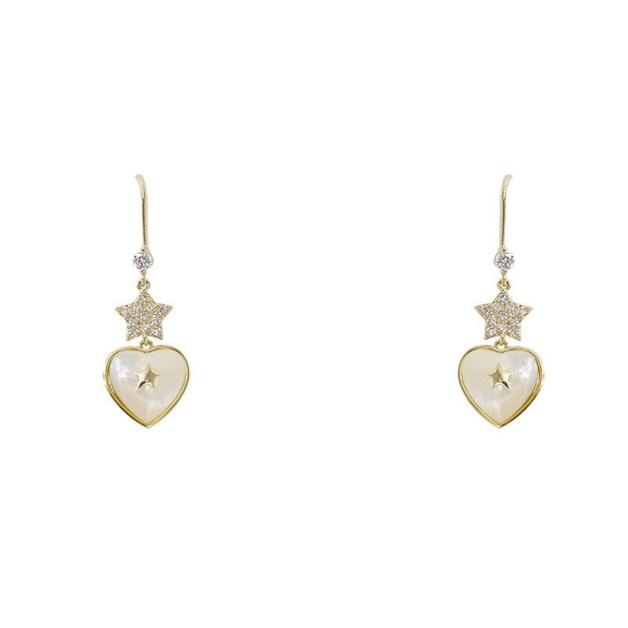 Sterling Silver Needle Shell Peach Heart Earrings Female Simple Stud Earrings New Popular Net Red Elegant Earrings Eardrop