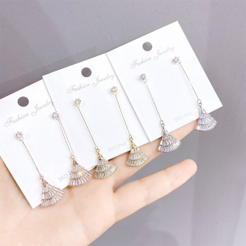 Small Fan Internet Celebrity Eardrops Earrings Sterling Silver Needle Simple and Elegant Earrings Female Zircon Micro-Inlaid