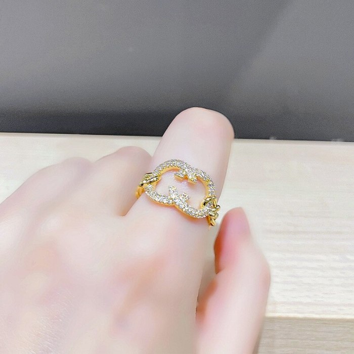 2021 New Letters Ring Chanel-Style Open Ring Light Luxury Chain Double C Little Finger Ring