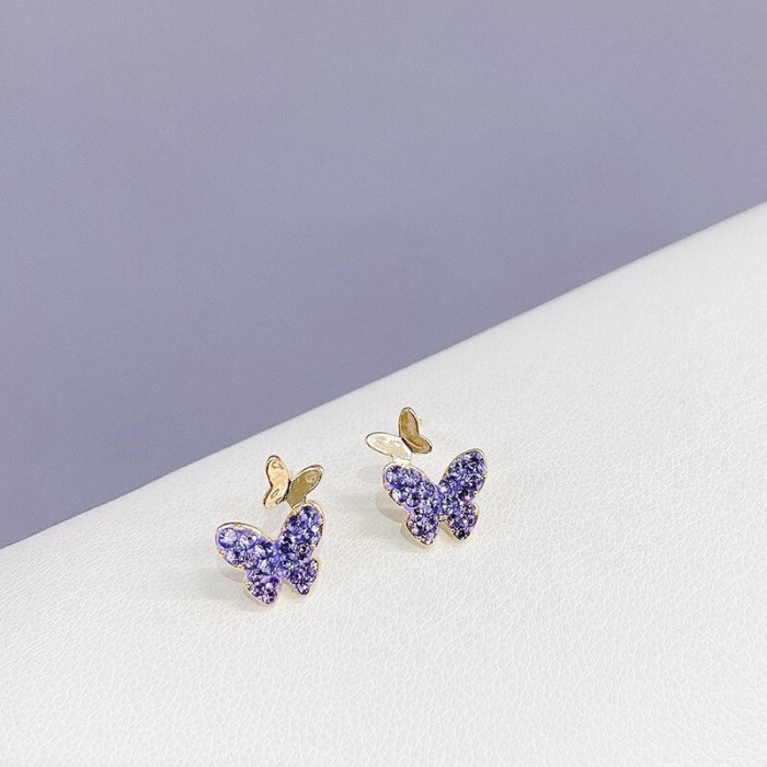 Popular Sterling Silver Needle Trendy Butterfly Studs Women's Simple and Small Earrings Korean Earrings