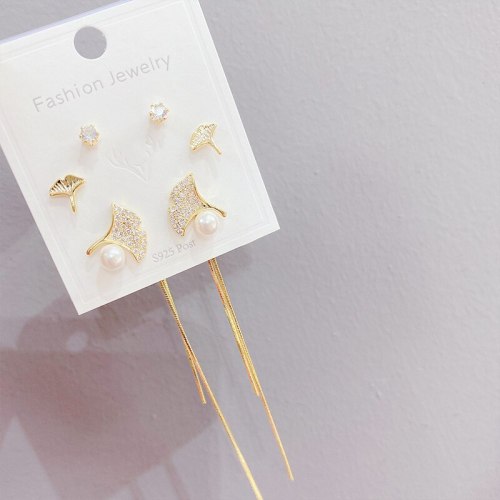 Sterling Silver Needle Fashion Ginkgo Leaf Earrings Long Fringe Eardrops Female Online Influencer Ear Studs Trendy Earrings