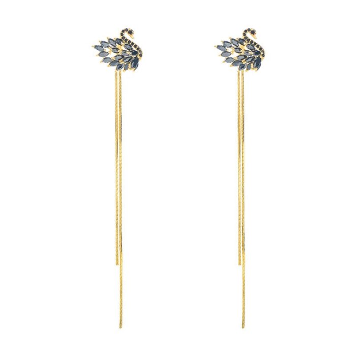 Sterling Silver Needle Personalized Simple Swan Earrings Long Tassel Earrings All-Matching Internet Influencer Stud Earrings