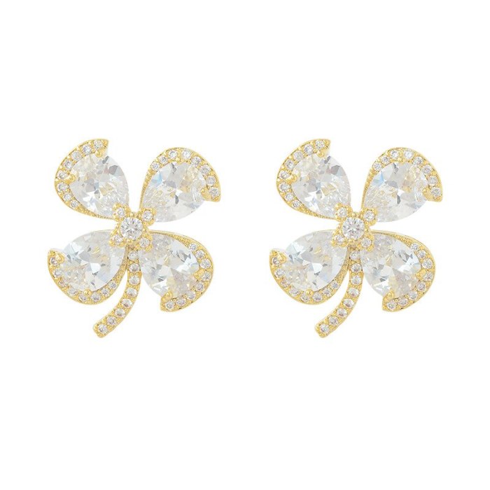 S925 Silver Needle Micro-Inlaid Zircon Lucky Clover Stud Earrings Women's Light Luxury Earrings Jewelry