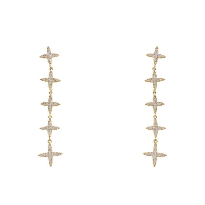Sterling Silver Needle European and American Fashion Diamond Long Geometric Earrings Full-Jeweled Stud Earrings