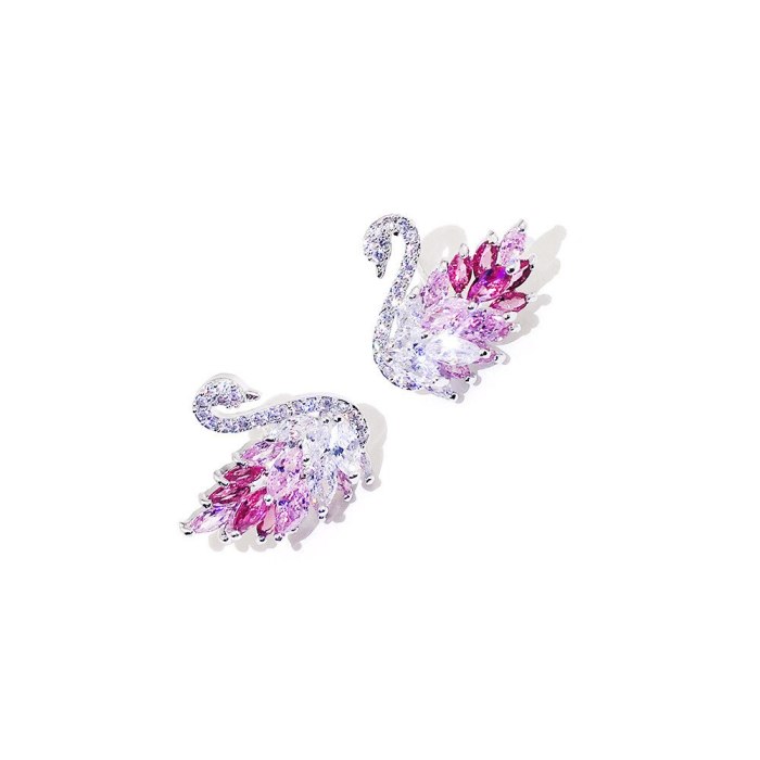 Colorful Gradient Swan Fashion New Studs Girls Earrings 925 Silver Needle Fried Wool Duck Zircon Small Jewelry