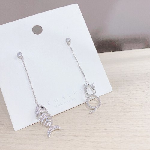 925 Silver Needle Korean Diamond Asymmetric Long Tassel Ear Studs Earrings Personalized Earrings