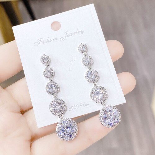 European and American Sterling Silver Needle Fashion Micro Zircon-Encrusted Stud Earrings Earrings Simple All Match Jewelry