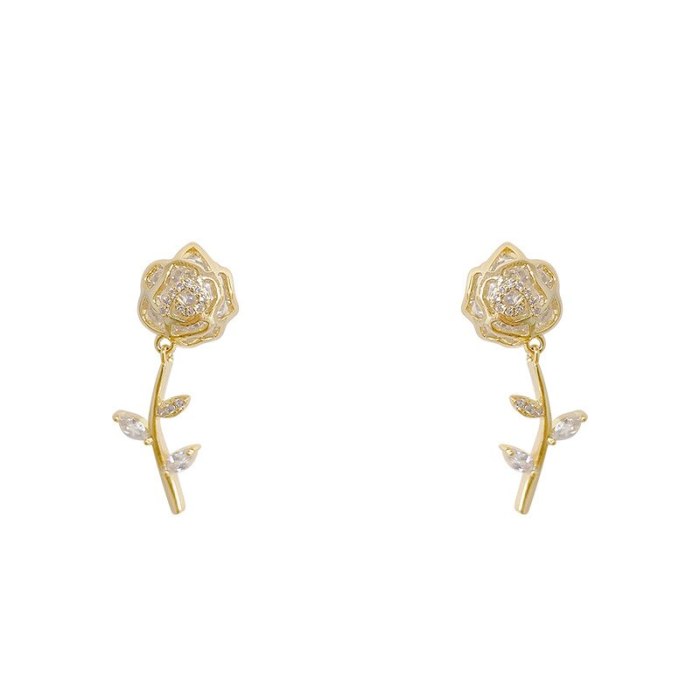 Korean Dignified Hollow Rose Earrings All-Match Sterling Silver Needle Eardrops Earrings Fashion Earrings for Women