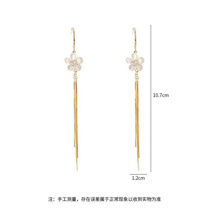 925 Silver Pin Earrings Temperamental Personalized and All-Match Petal Eardrops Long Pendant All-Matching Tassel Stud Earrings