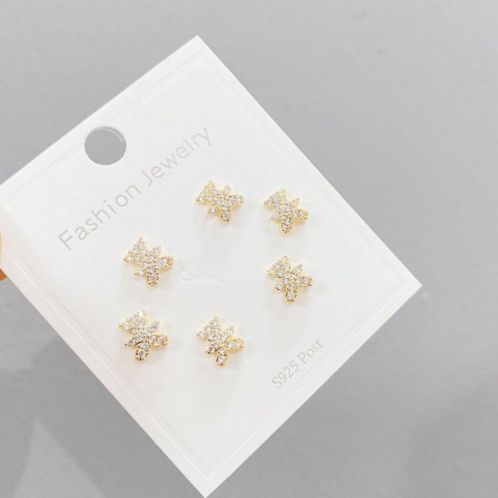 One Card Three Pairs Fashion Three-Piece Set Stud Earrings Simple Micro Inlaid Zircon 925 Silver Stud Earrings