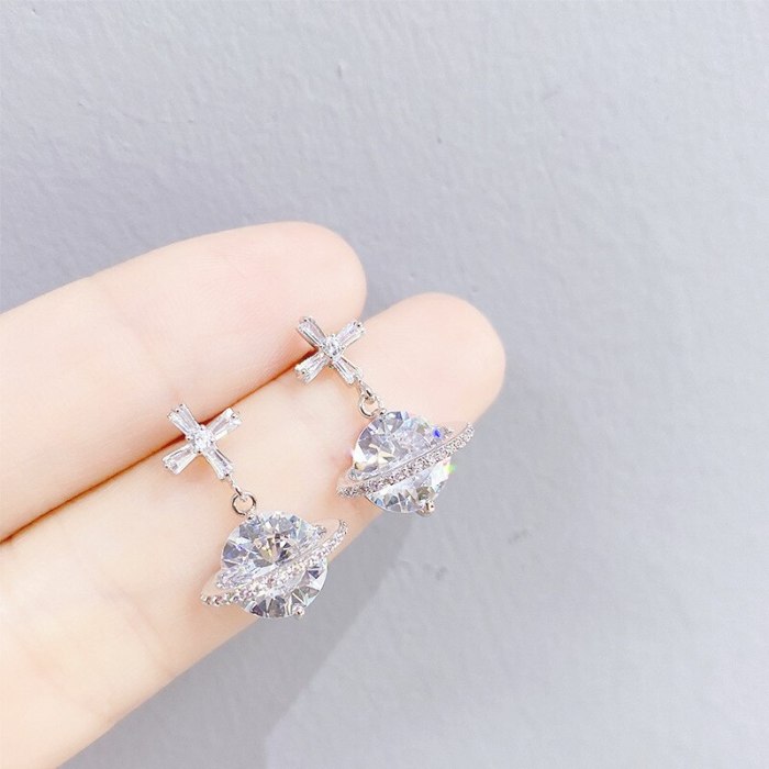 New Fashion Micro Inlaid Zircon Five-Pointed Star Earth Earrings 925 Ornament for Women