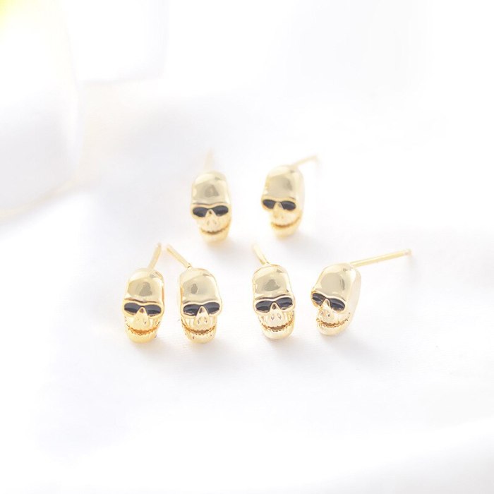 Micro Inlaid Zircon Skull Three-Piece Earrings Personality One Card Three Pairs Combination Sterling Silver Needle Earrings