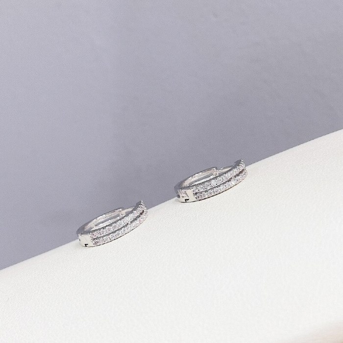Sterling Silver Needle Korean Style Sparkling Full Rhinestone Pairs round Ring Earrings All-Match Temperamental Stud Earrings