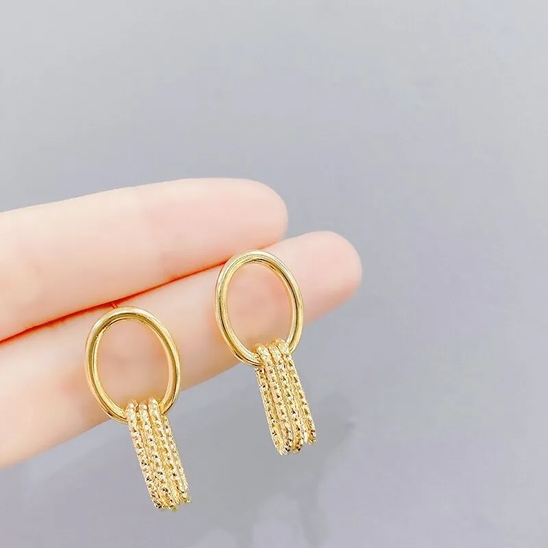 Sterling Silver Needle Simple Glossy Metal Multi-Layer Stud Earrings Personalized Earrings French Ornament