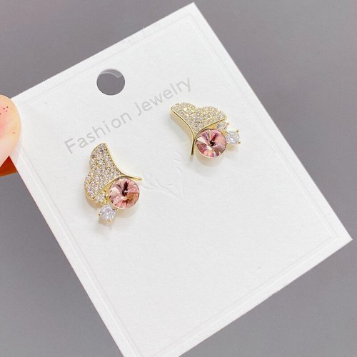 2021 New Zircon Ginkgo Leaf Personalized Simple Stud Earrings Female S925 Silver Needle Korean Small Earrings Jewelry