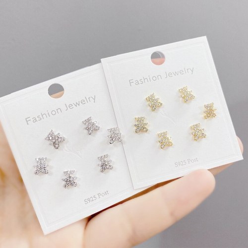 One Card Three Pairs Fashion Three-Piece Set Stud Earrings Simple Micro Inlaid Zircon 925 Silver Stud Earrings