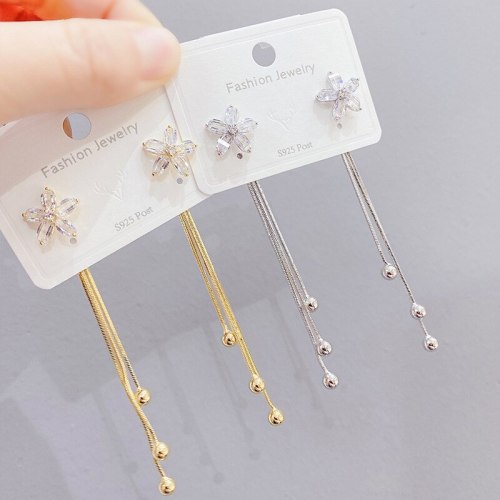 Petal Fringed Earrings New Fashion Stud Earrings 925 Silver Needle Temperamental Earrings Long Wild Earrings for Women