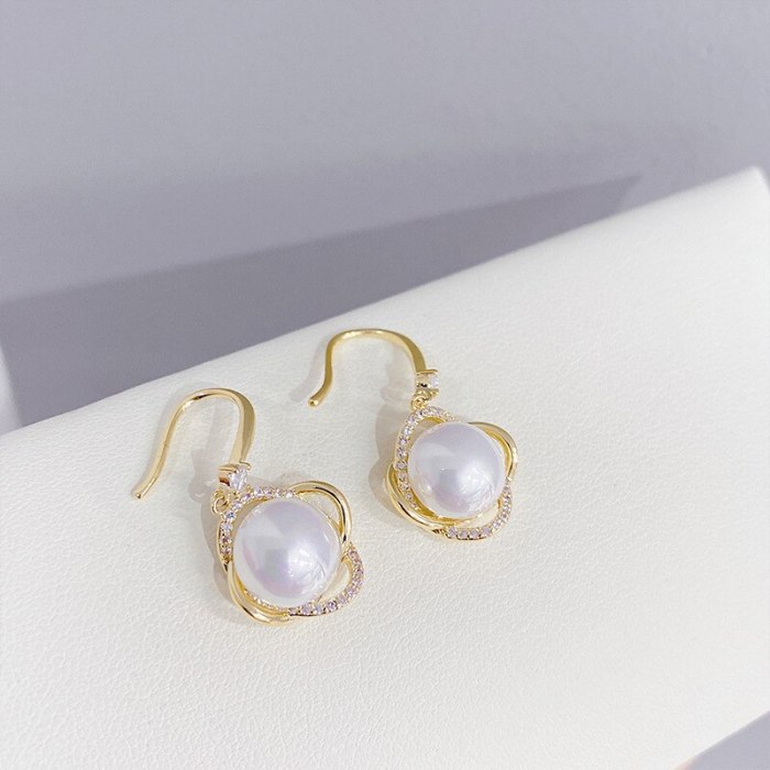 Korean Pearl Earrings Retro Geometric New Trendy Style 925 Silver Needle Temperament and Fully-Jewelled Female Stud Earrings